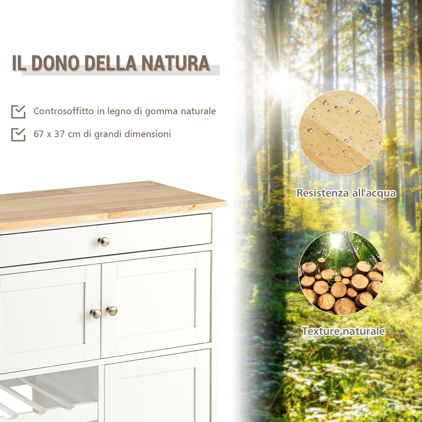 Credenza Cucina, Carrello da Cucina, Isola da Cucina, Scaffale per Microonde, Credenza Cucina, Bianco, Costway, 9