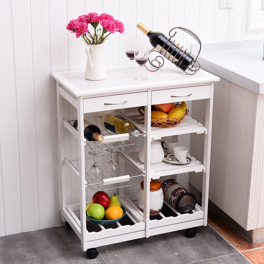 Credenza Cucina, Carrello da Cucina, Isola da Cucina, Scaffale per Microonde, Credenza Cucina, Bianco, Costway, 1