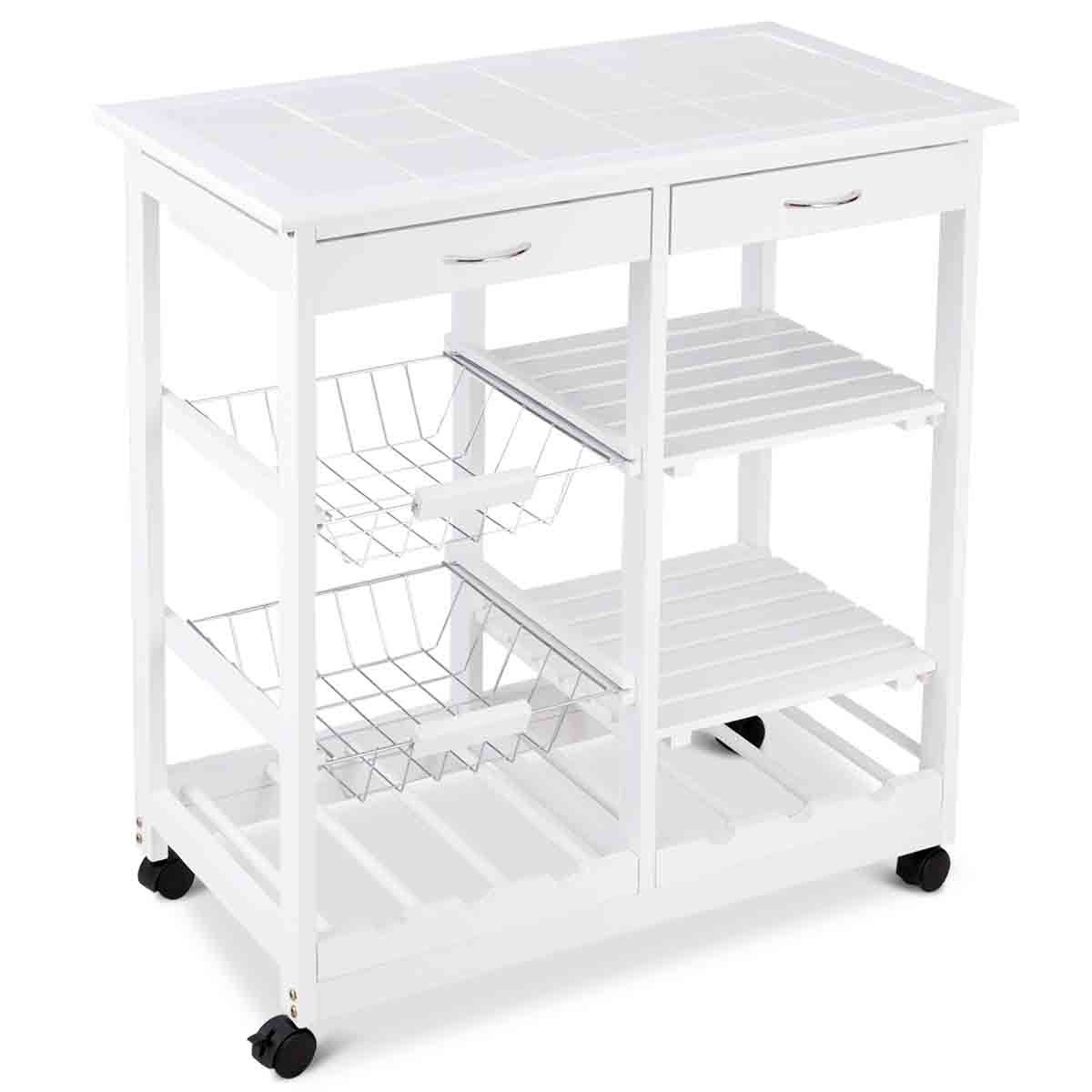 Credenza Cucina, Carrello da Cucina, Isola da Cucina, Scaffale per Microonde, Credenza Cucina, Bianco, Costway, 10