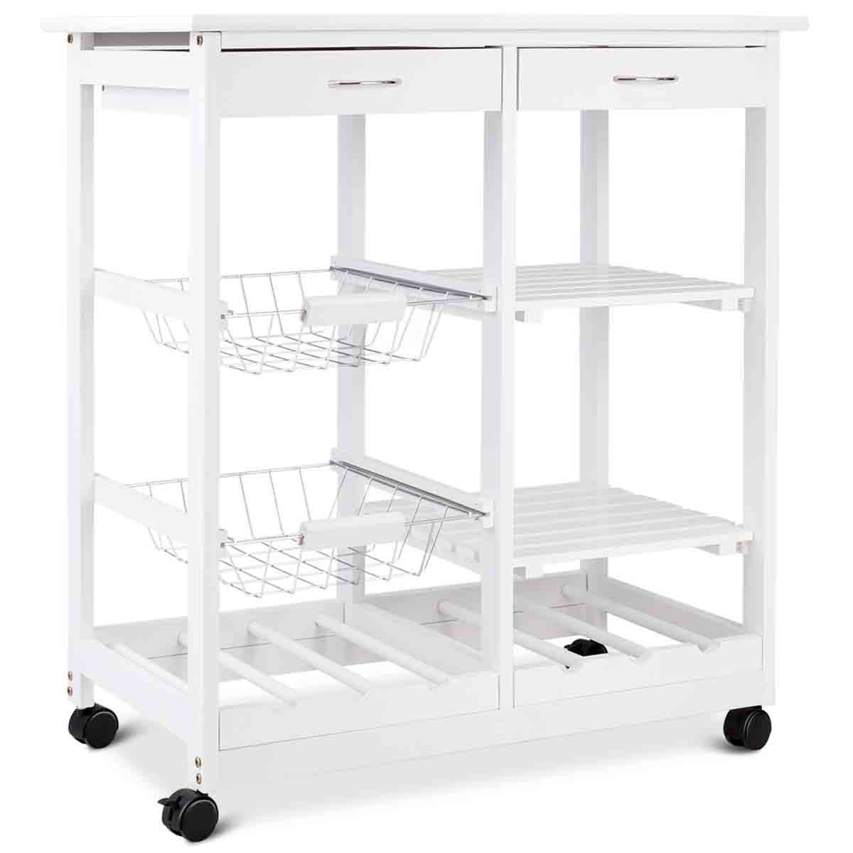 Credenza Cucina, Carrello da Cucina, Isola da Cucina, Scaffale per Microonde, Credenza Cucina, Bianco, Costway, 2