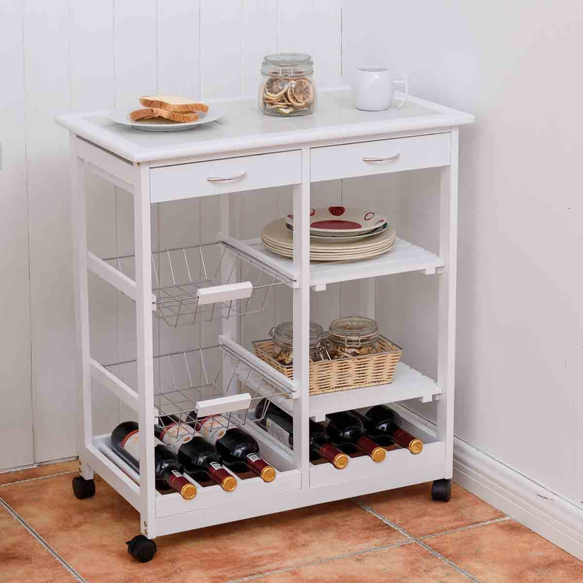 Credenza Cucina, Carrello da Cucina, Isola da Cucina, Scaffale per Microonde, Credenza Cucina, Bianco, Costway, 3