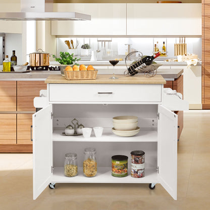 Credenza Cucina, Carrello da Cucina, Isola da Cucina con Ruote di Gomma, Scaffale per Microonde, Bianco, Costway, 3