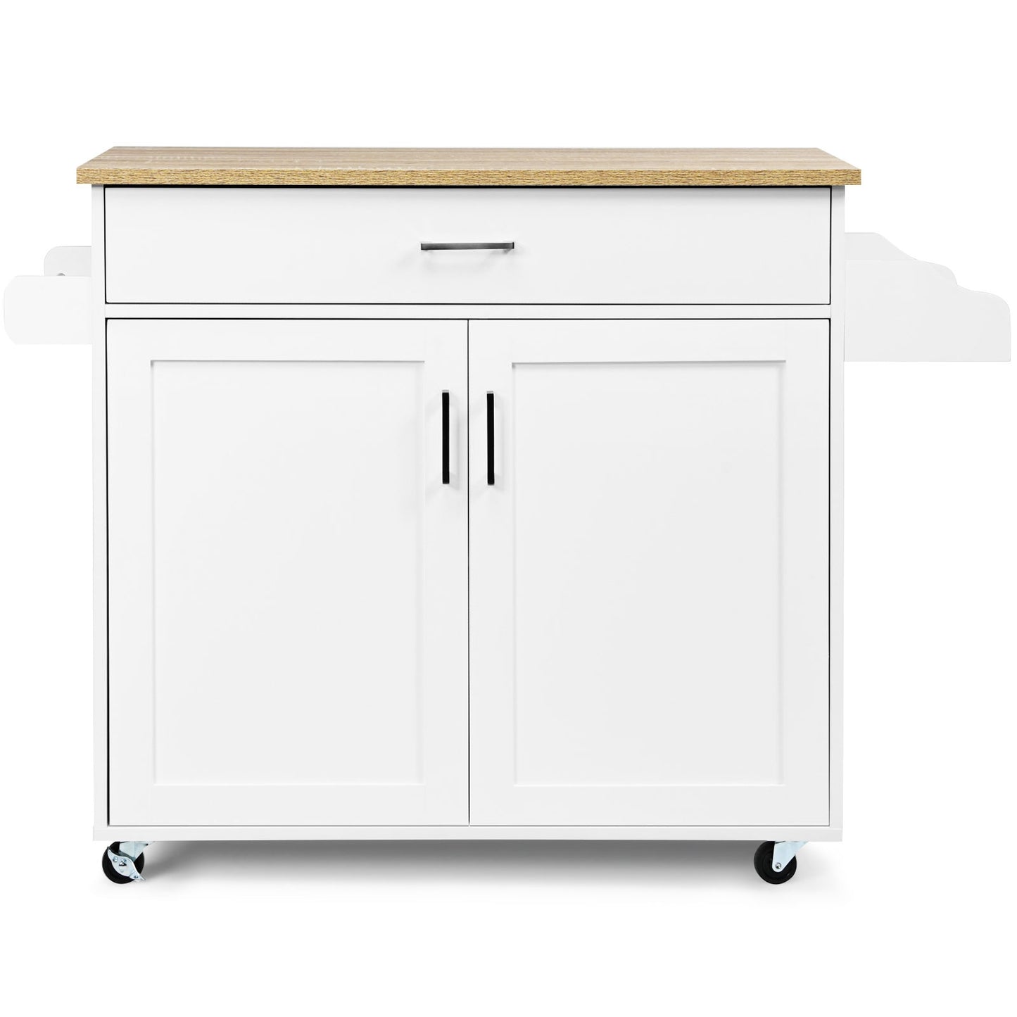 Credenza Cucina, Carrello da Cucina, Isola da Cucina con Ruote di Gomma, Scaffale per Microonde, Bianco, Costway, 4