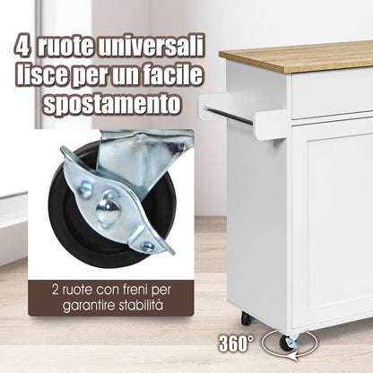 Credenza Cucina, Carrello da Cucina, Isola da Cucina con Ruote di Gomma, Scaffale per Microonde, Bianco, Costway, 9