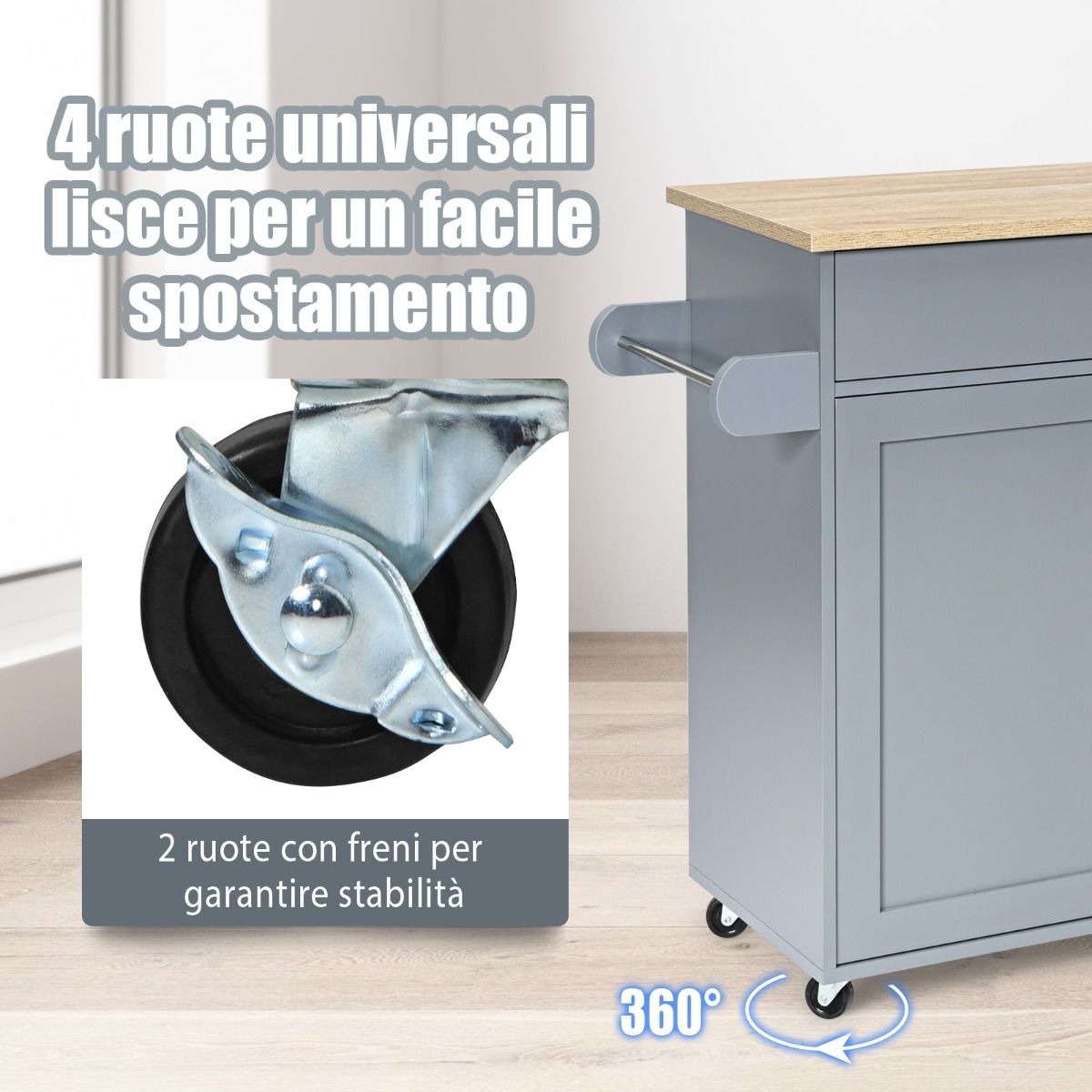 Credenza Cucina, Carrello da Cucina, Isola da Cucina, Scaffale per Microonde, Grigio, Costway, 8