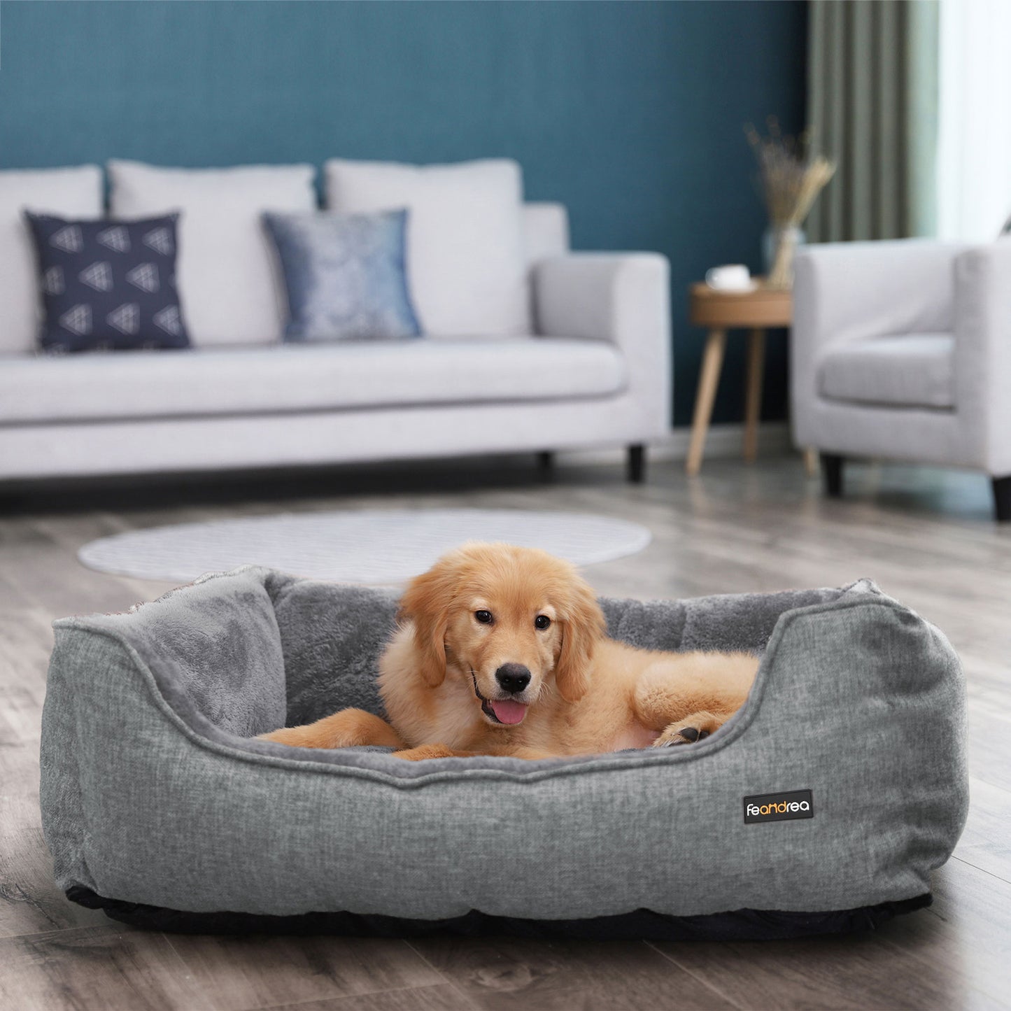 Cuccia per cani, Cuccia per animali, Simil lino, Divano letto per cani, Fodera Lavabile, Grigio chiaro, Feandrea