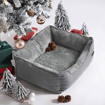 Cuccia per cani, Cuccia per animali, Simil lino, Divano letto per cani, Fodera Lavabile, Grigio chiaro, Feandrea, 2
