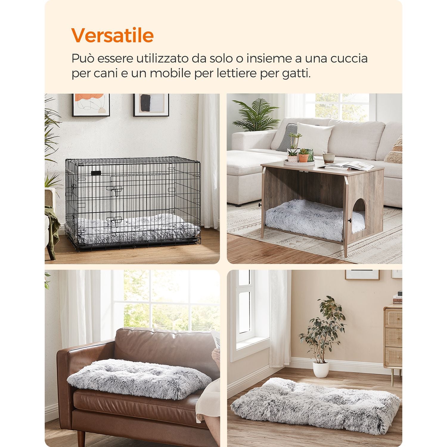 Cuscino per cani, Tappetino per cani, Peluche lungo, Imbottitura morbida, Lavabile in lavatrice, Feandrea, 1