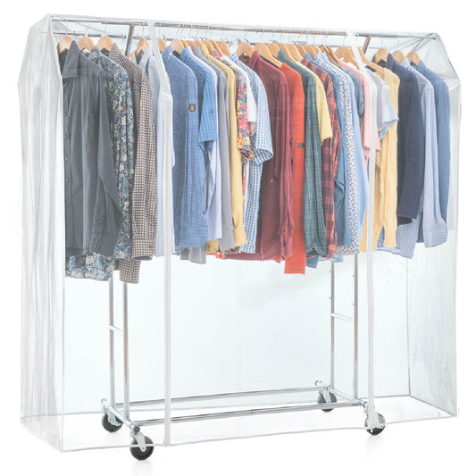 Stender Appendiabiti con Copertura, Doppio barra, Portata 110kg, Appendiabiti con Ruote, Acciaio Cromato, Tatkraft Denver & Safe, 1