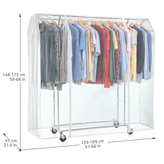 Stender Appendiabiti con Copertura, Doppio barra, Portata 110kg, Appendiabiti con Ruote, Acciaio Cromato, Tatkraft Denver & Safe, 2