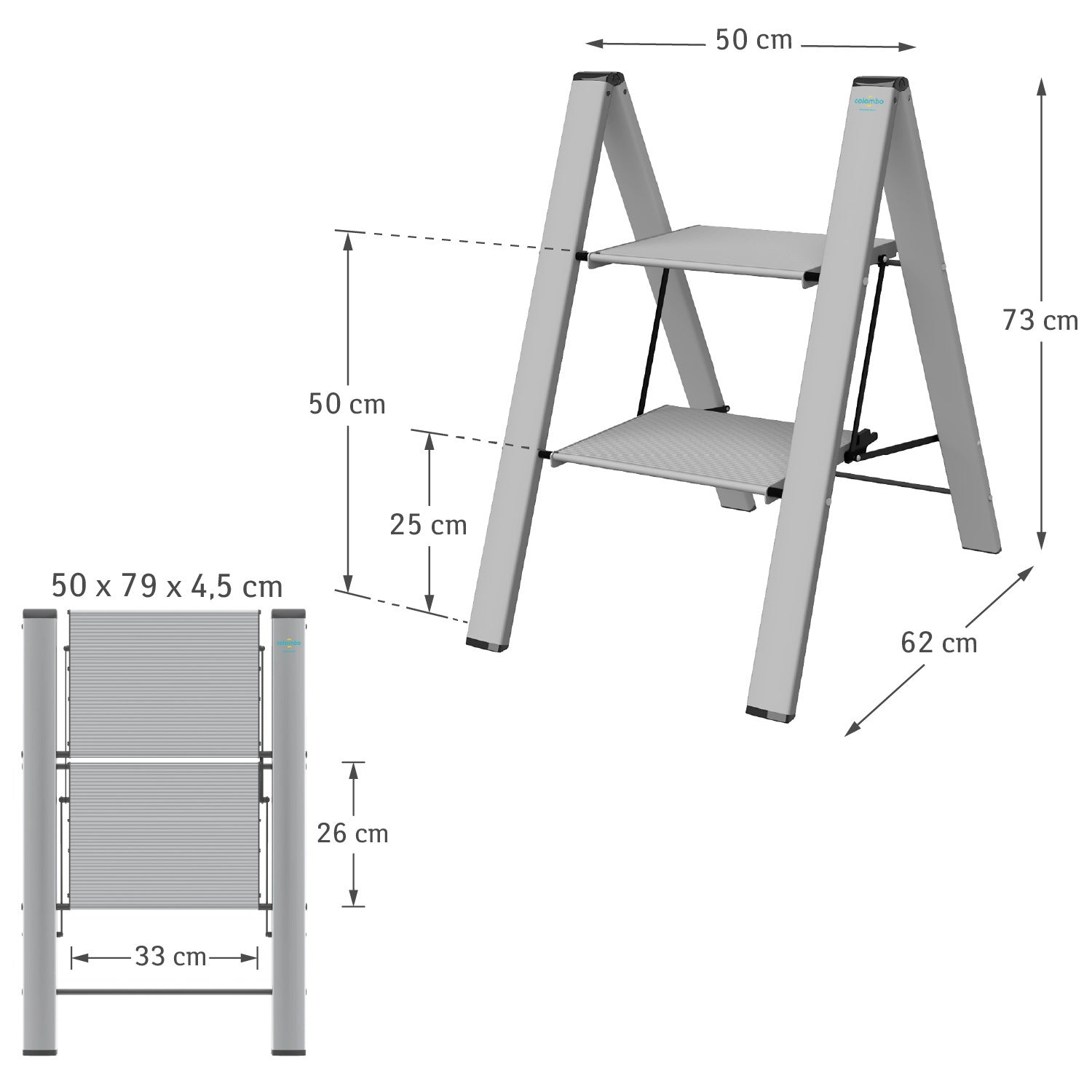 Sgabello in alluminio, scaletta pieghevole, 2 gradini, Colombo Leonardo 2