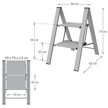 Sgabello in alluminio, scaletta pieghevole, 2 gradini, Colombo Leonardo 2