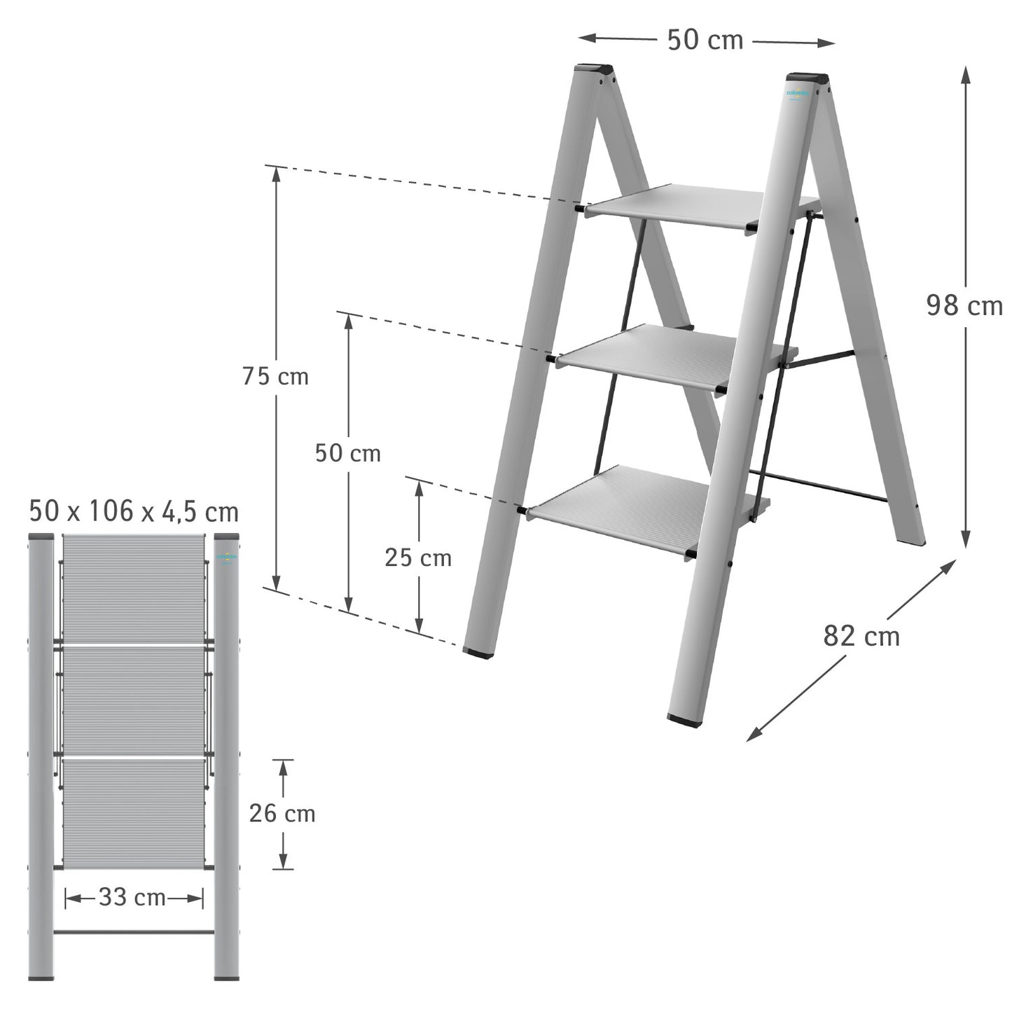 Sgabello in alluminio, scaletta pieghevole, 3 gradini, Colombo Leonardo 3