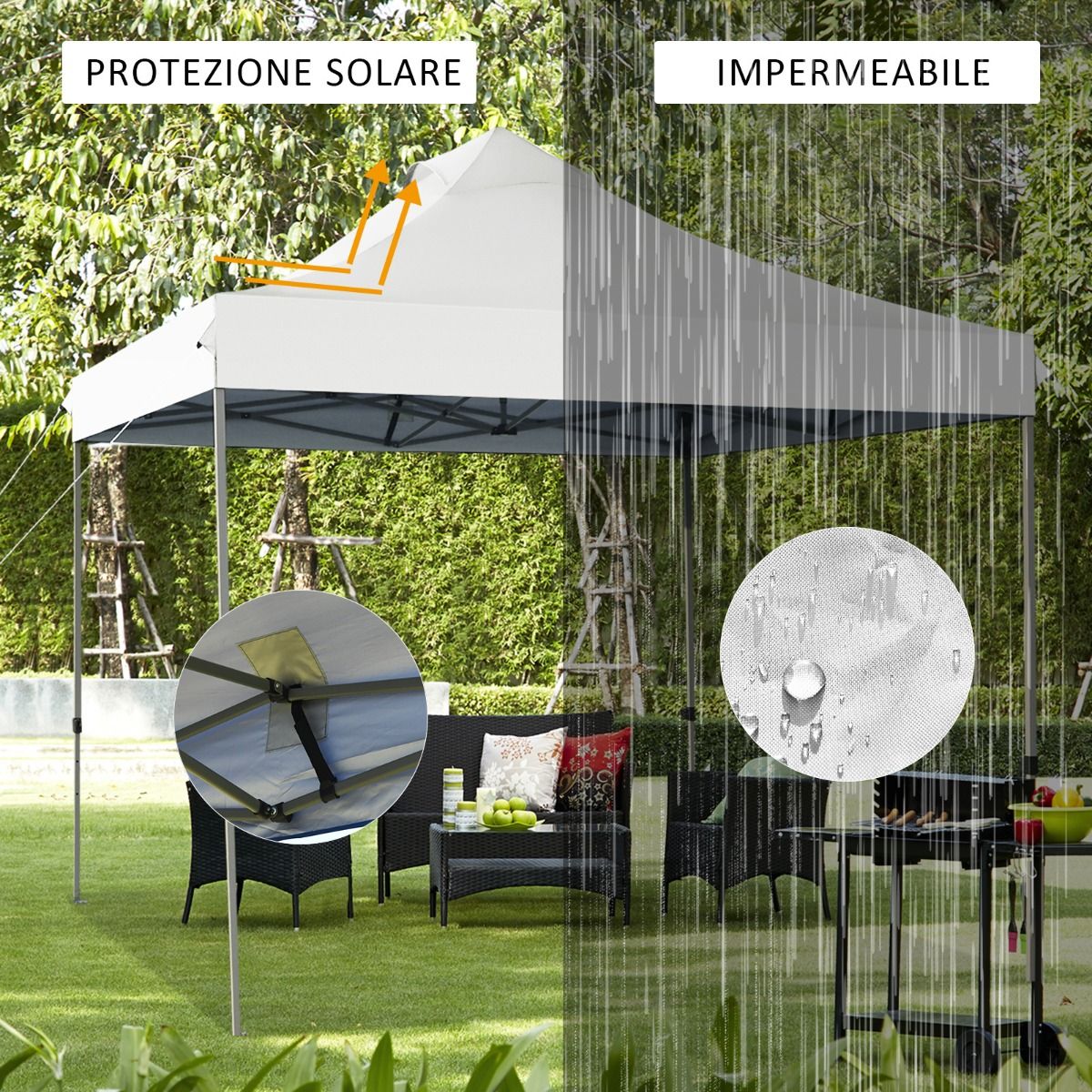 Gazebo da Giardino, Tenda da Esterno, Gazebo da Esterno, Gazebo Pieghevole 3x3, Tenda Pieghevole, Bianco, Costway, 10