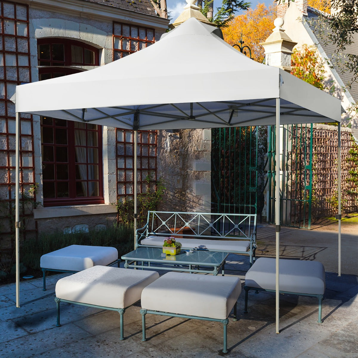 Gazebo da Giardino, Tenda da Esterno, Gazebo da Esterno, Gazebo Pieghevole 3x3, Tenda Pieghevole, Bianco, Costway, 4