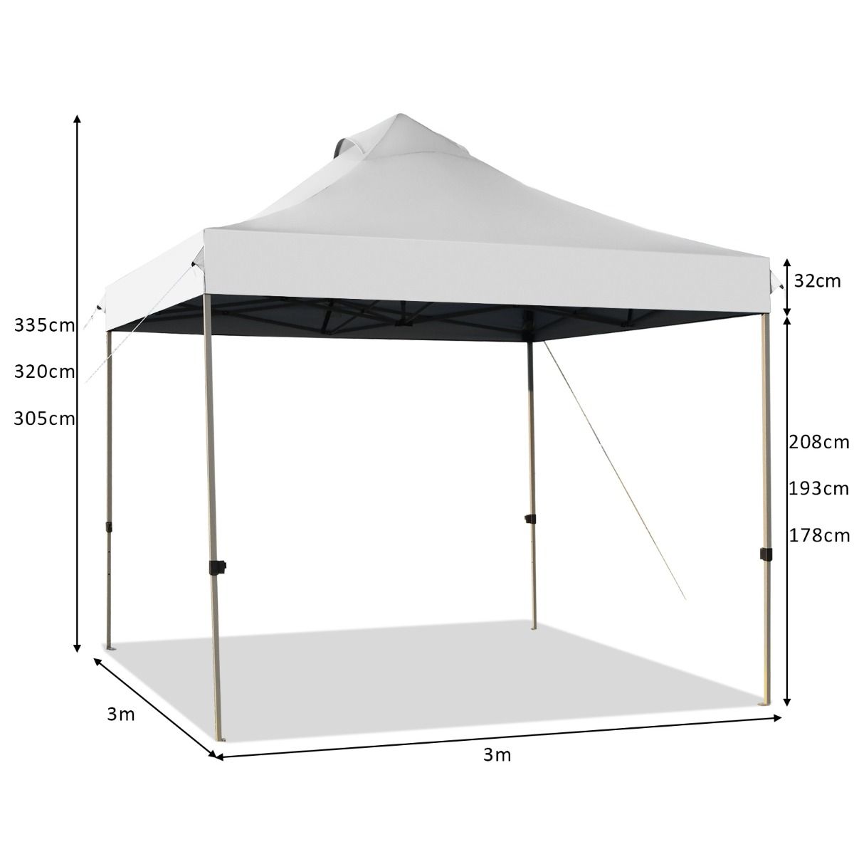 Gazebo da Giardino, Tenda da Esterno, Gazebo da Esterno, Gazebo Pieghevole 3x3, Tenda Pieghevole, Bianco, Costway, 7