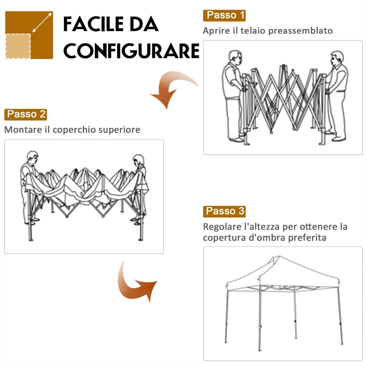 Gazebo da Giardino, Tenda da Esterno, Gazebo da Esterno, Gazebo Pieghevole 3x3, Tenda Pieghevole, Bianco, Costway, 8