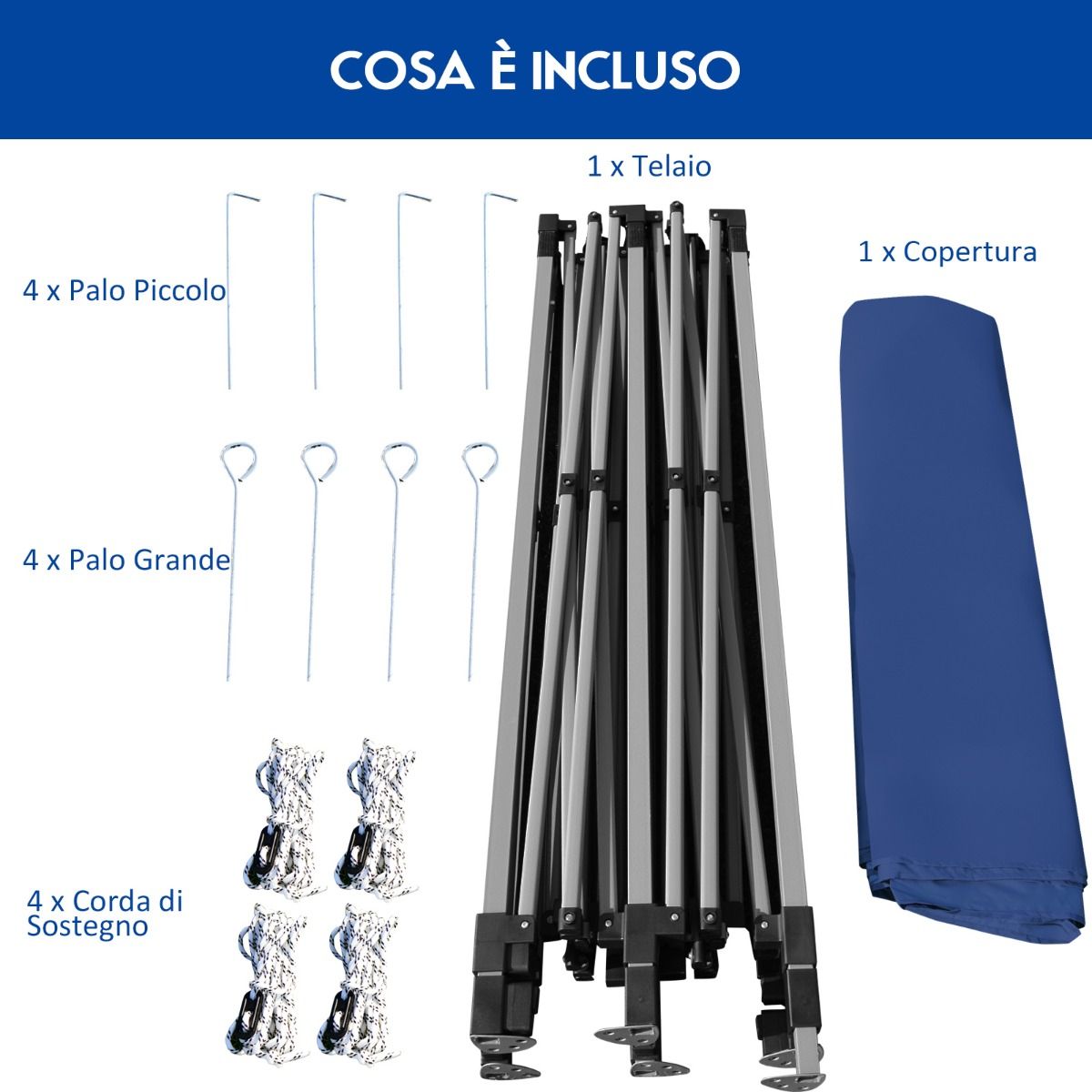 Gazebo da Giardino, Tenda da Esterno, Gazebo da Esterno, Gazebo Pieghevole 3x3, Tenda Pieghevole, Blu, Costway, 10