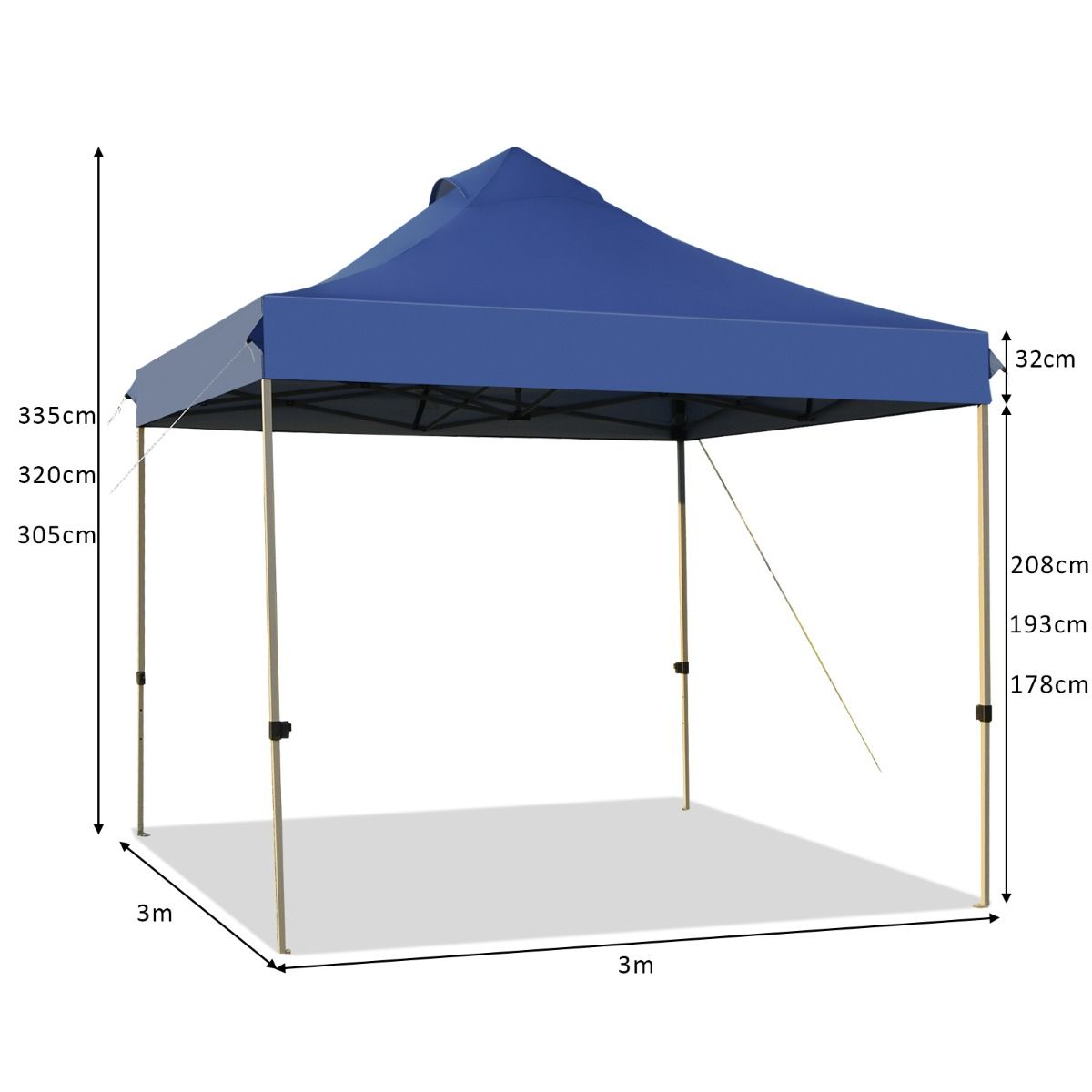 Gazebo da Giardino, Tenda da Esterno, Gazebo da Esterno, Gazebo Pieghevole 3x3, Tenda Pieghevole, Blu, Costway, 6