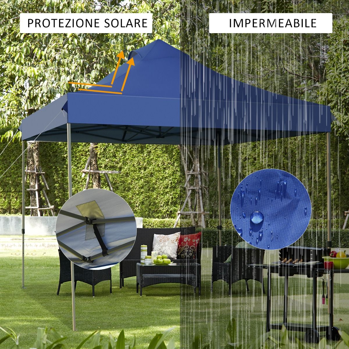 Gazebo da Giardino, Tenda da Esterno, Gazebo da Esterno, Gazebo Pieghevole 3x3, Tenda Pieghevole, Blu, Costway, 9