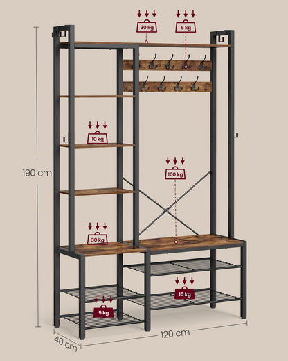 Appendiabiti con Scarpiera, Mobile da Ingresso, Attaccapanni con Scarpiera, 40 x 120 x 190 cm, Tribesigns, 3