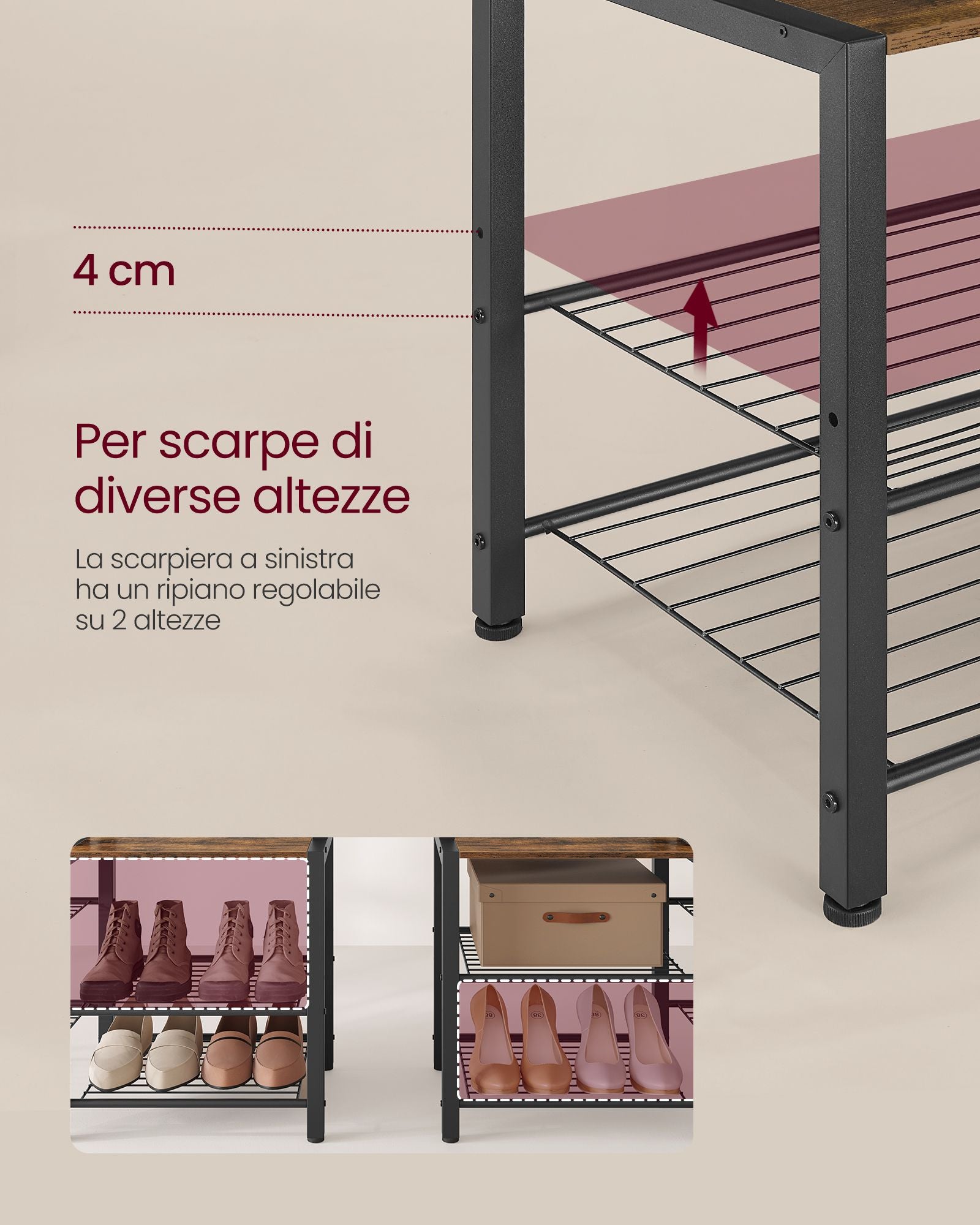 Appendiabiti con Scarpiera, Mobile da Ingresso, Attaccapanni con Scarpiera, 40 x 120 x 190 cm, Tribesigns, 6