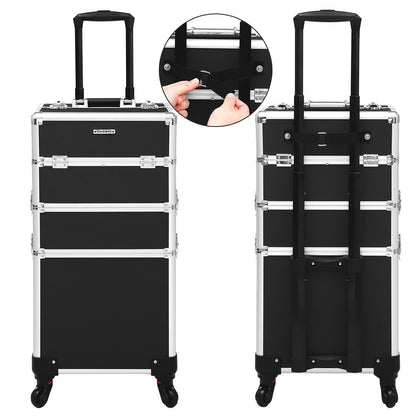 Valigetta Trucchi, Valigia Porta Trucchi 3 in 1, Trolley Make Up, Beauty Case da Viaggio, Nero, SONGMICS, 3