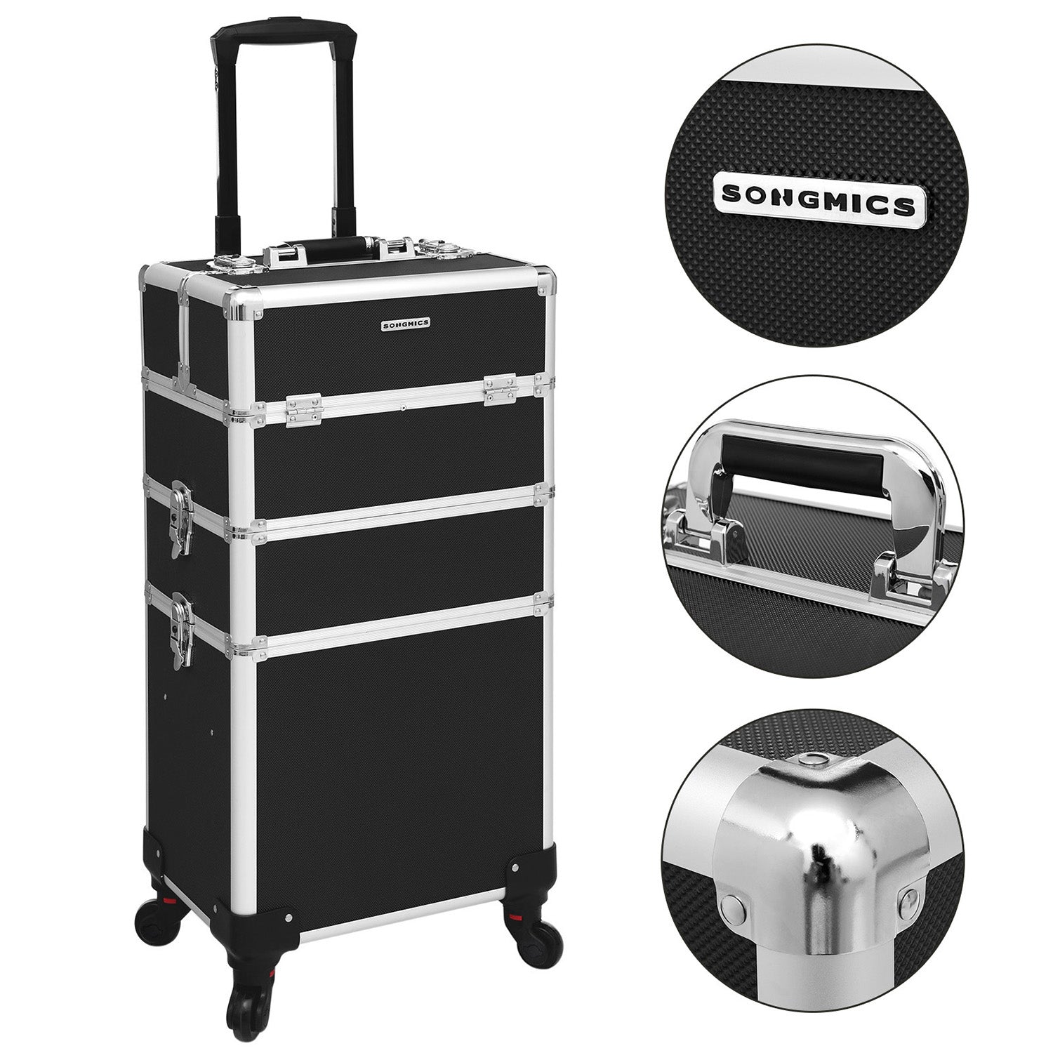 Valigetta Trucchi, Valigia Porta Trucchi 3 in 1, Trolley Make Up, Beauty Case da Viaggio, Nero, SONGMICS, 4