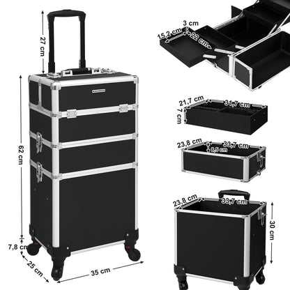 Valigetta Trucchi, Valigia Porta Trucchi 3 in 1, Trolley Make Up, Beauty Case da Viaggio, Nero, SONGMICS, 6