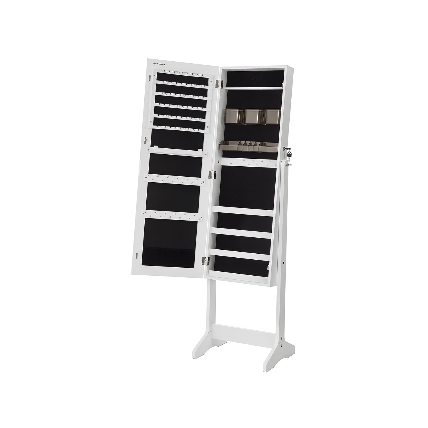 Specchio Portagioie, Armadio portagioie, con Specchio, Porta Gioielli, Portagioie Grande, Bianca, SONGMICS, 2