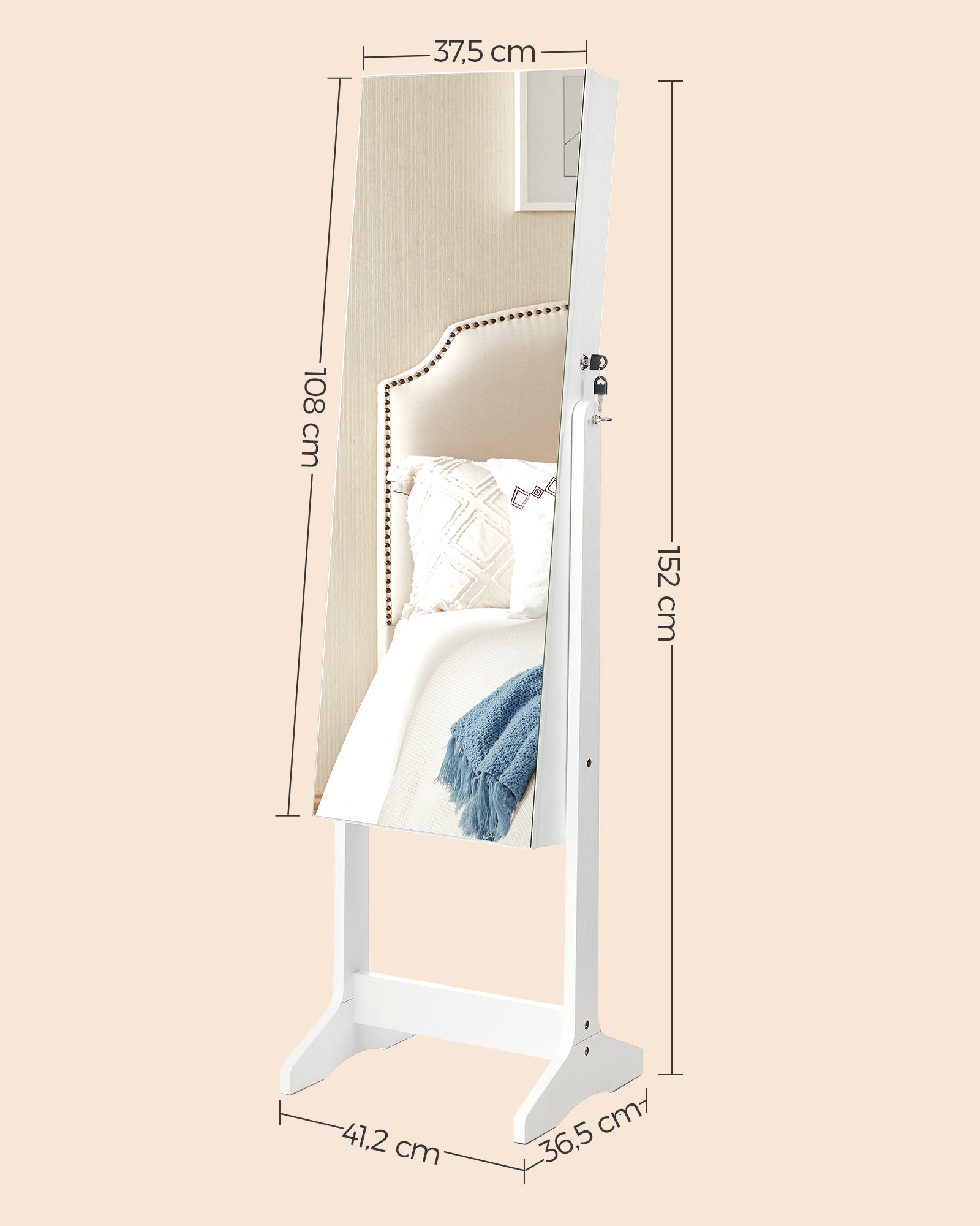 Specchio Portagioie, Armadio portagioie, con Specchio, Porta Gioielli, Portagioie Grande, Bianca, SONGMICS, 7