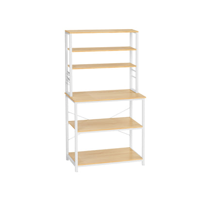 Scaffale Cucina, Mobile Cucina Dispensa, Mensola per Microonde, 6 Ripiani con 6 Ganci, Rovere e Bianco, Vasagle, 2