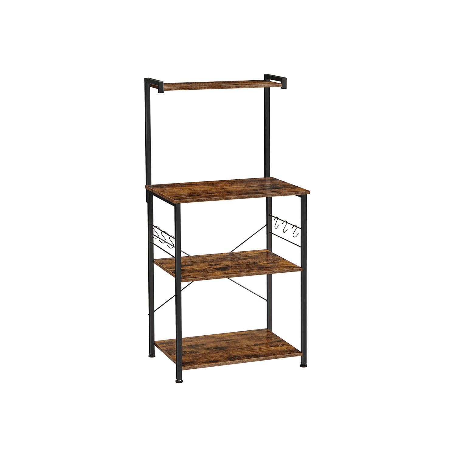 Scaffale Cucina, 3 livelli, Mobile Cucina Dispensa, Mensola per Microonde, 6 ganci a S, Marrone Rustico e Nero, Vasagle, 2