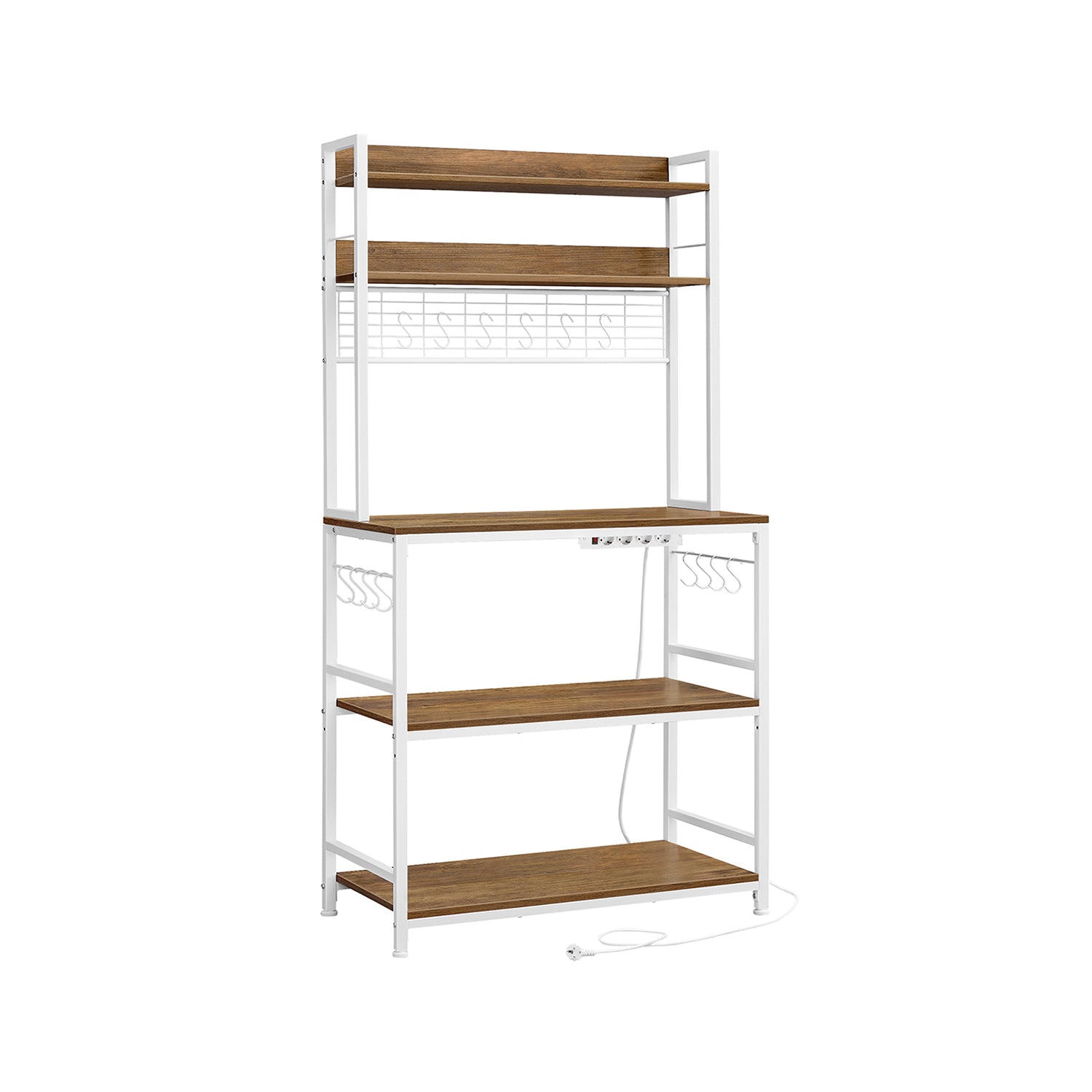 Scaffale Cucina, Mensola per Microonde, Mobile Cucina Dispensa, 14 Ganci, Noce Medio e Bianco, Vasagle, 2