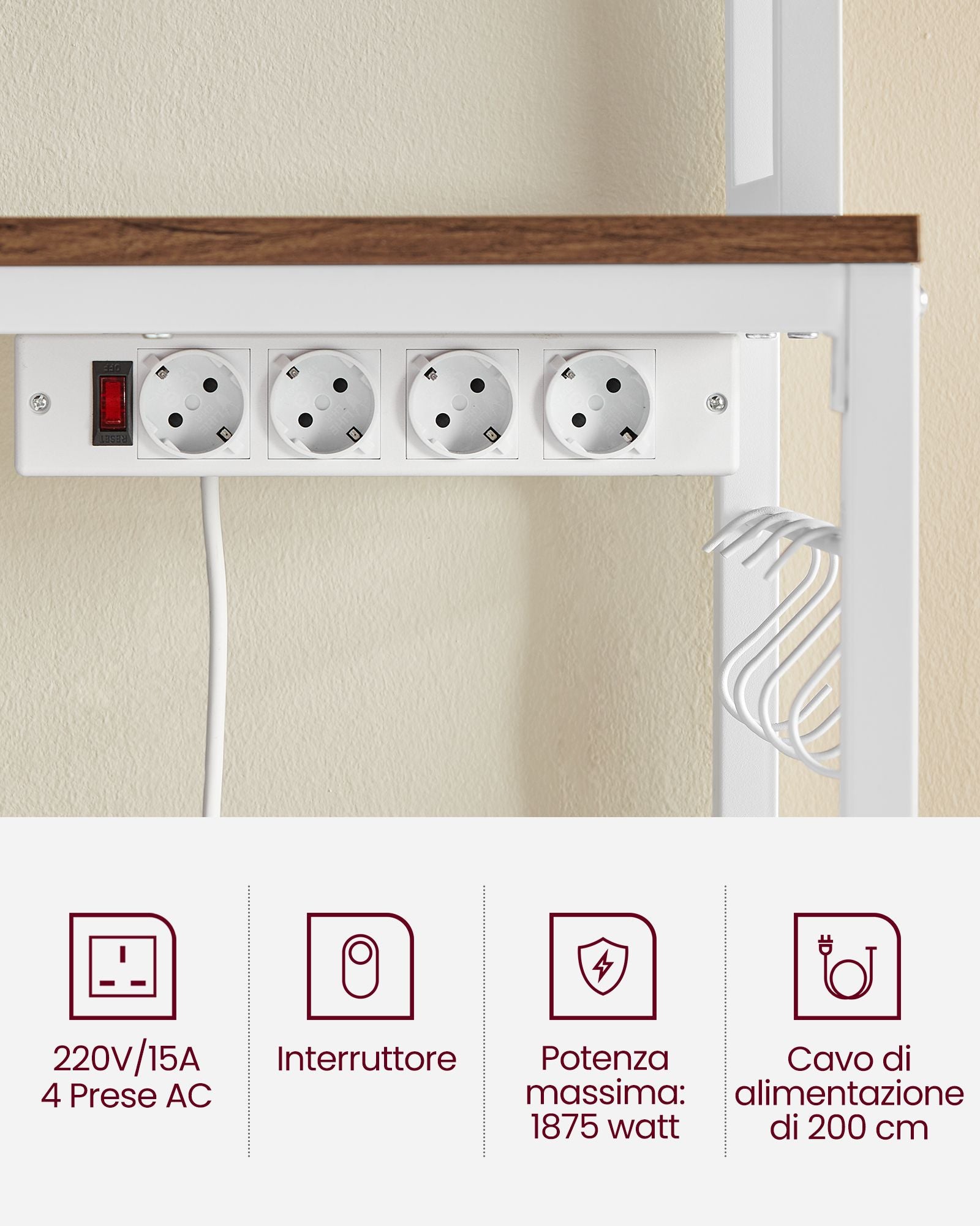 Scaffale Cucina, Mensola per Microonde, Mobile Cucina Dispensa, 14 Ganci, Noce Medio e Bianco, Vasagle, 5