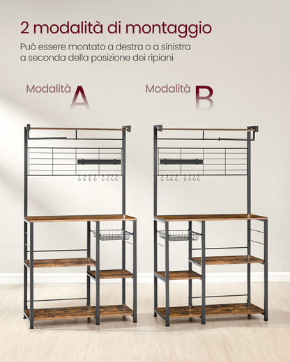 Scaffale Cucina, Mensola per Microonde, Portacoltelli magnetico, 8 ganci, Marrone Rustico e Nero, Vasagle, 7