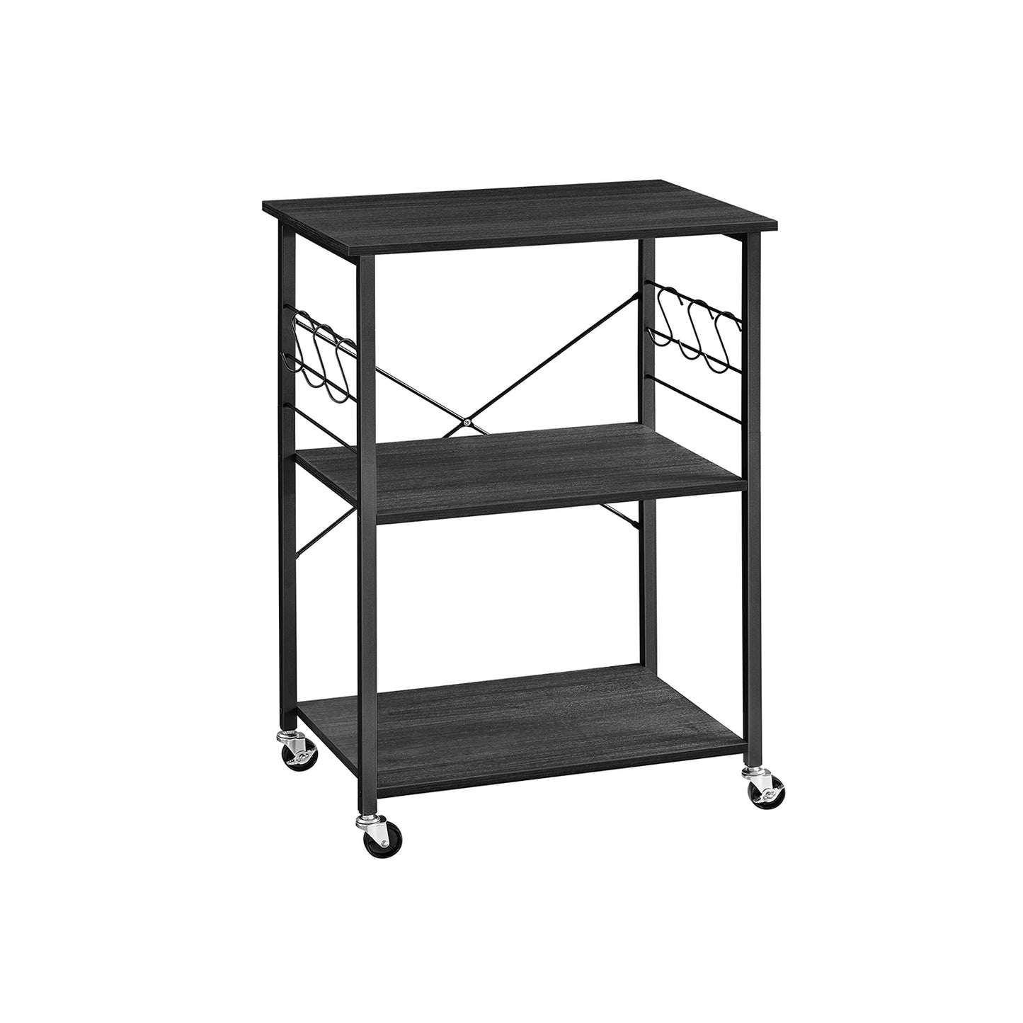 Carrello cucina, Carrello cucina legno, Scaffale per Microonde, Carrello di Servizio con 3 Ripiani, VASAGLE, 2