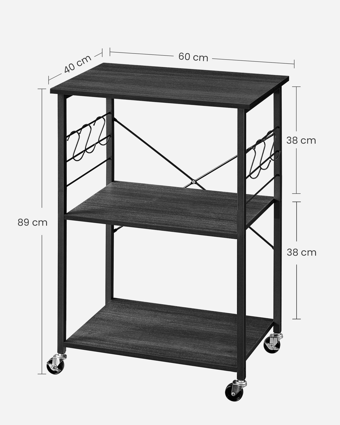 Carrello cucina, Carrello cucina legno, Scaffale per Microonde, Carrello di Servizio con 3 Ripiani, VASAGLE, 7