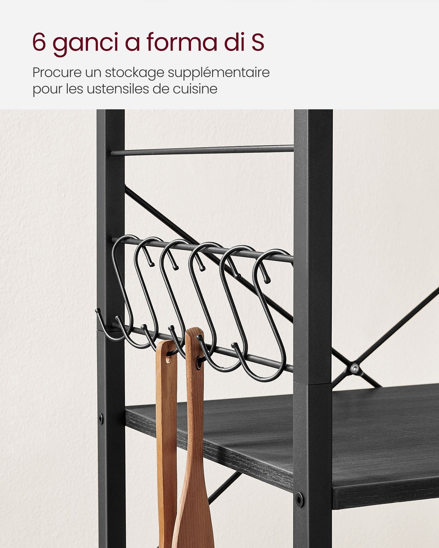 Carrello cucina, Carrello cucina legno, Scaffale per Microonde, Carrello di Servizio con 3 Ripiani, VASAGLE, 9