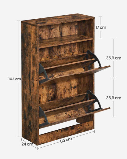 Scarpiera, Scarpiera Salvaspazio, Scarpiera Armadio, 2 cappotti, 3 livelli, 1 scomparto aperto, Marrone Rustico, VASAGLE, 7