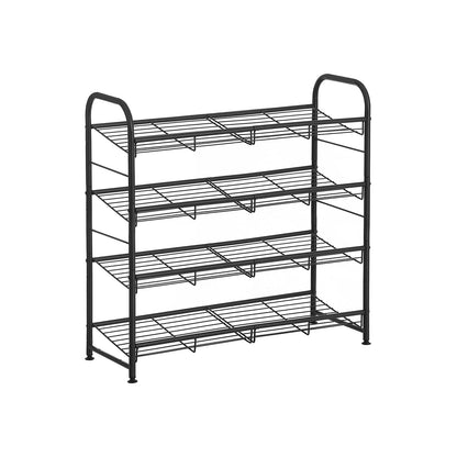 Scarpiera, 4 Ripiani, Scarpiera Salvaspazio, Scarpiera ingresso, Portascarpe, fino a 16 Paia, Acciaio Nero, SONGMICS, 2