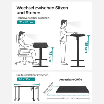 Scrivania Elettrica, Scrivania Regolabile in Altezza, Scrivania PC, 60x120cm, 3 Altezze, Nero, Songmics, 1