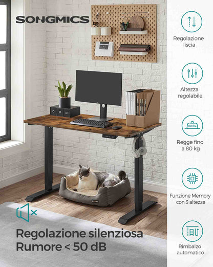 Scrivania Elettrica, Scrivania Regolabile in Altezza, Scrivania PC, 60x120cm, 3 altezze, Nero, Songmics, 1