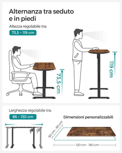 Scrivania Elettrica, Scrivania Regolabile in Altezza, Scrivania PC, 60x120cm, 3 altezze, Nero, Songmics, 1