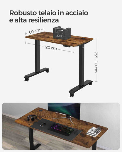 Scrivania Elettrica, Scrivania Regolabile in Altezza, Scrivania PC, 60x120cm, 3 altezze, Nero, Songmics, 1