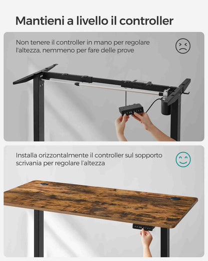 Scrivania Elettrica, Scrivania Regolabile in Altezza, Scrivania PC, 70x140cm, 3 Altezze, Marrone Vintage Nero, Songmics, 1