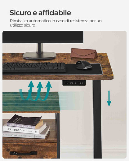 Scrivania Elettrica, Scrivania Regolabile in Altezza, Scrivania PC, 70x140cm, 3 Altezze, Marrone Vintage Nero, Songmics, 1