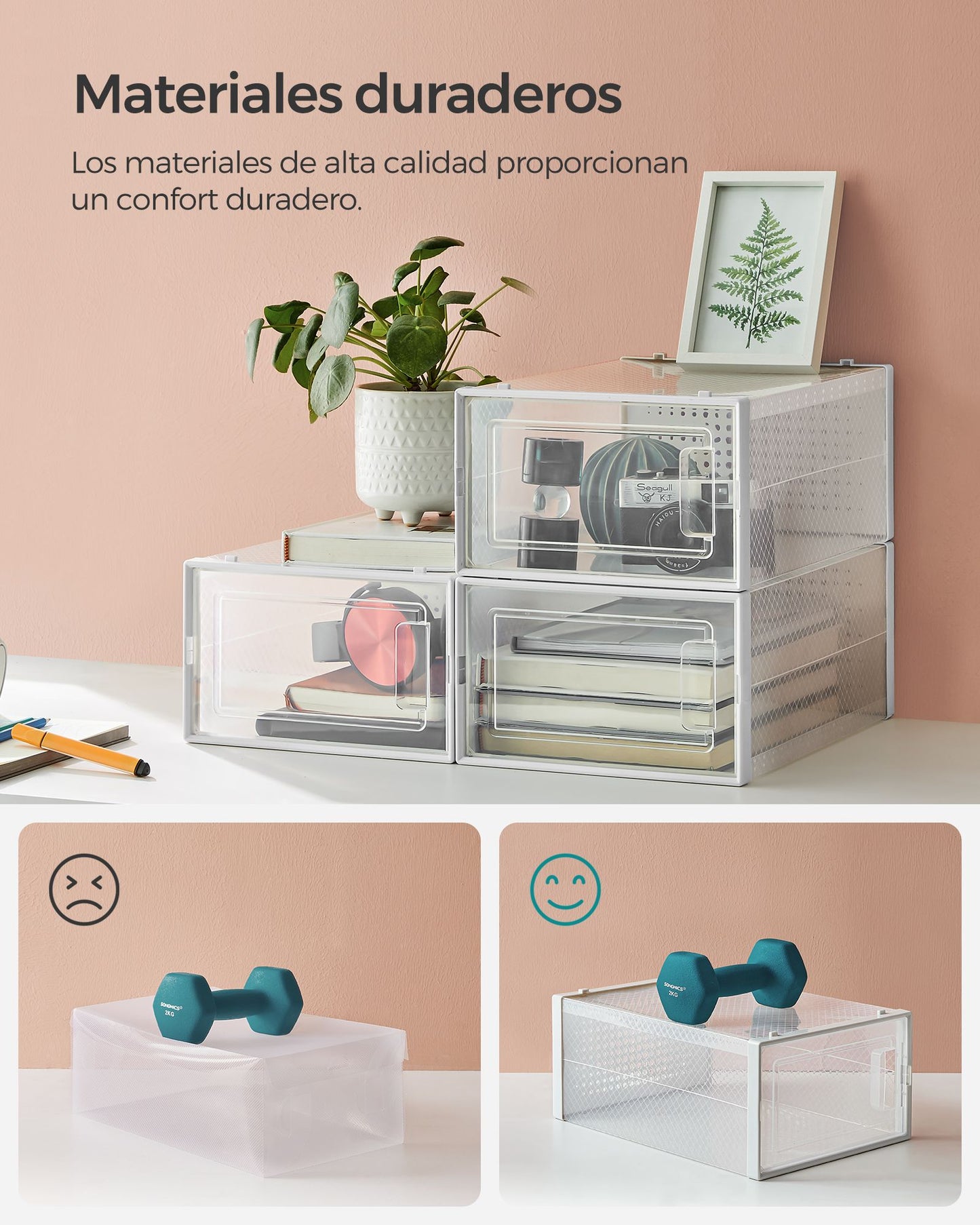 Scatole per Scarpe, Pacco da 18, Organizer Scarpe, Contenitori per Scarpe, Fino a Taglia 44, Trasparente Bianco, SONGMICS, 5
