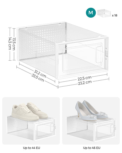 Scatole per Scarpe, Pacco da 18, Organizer Scarpe, Contenitori per Scarpe, Fino a Taglia 44, Trasparente Bianco, SONGMICS, 6