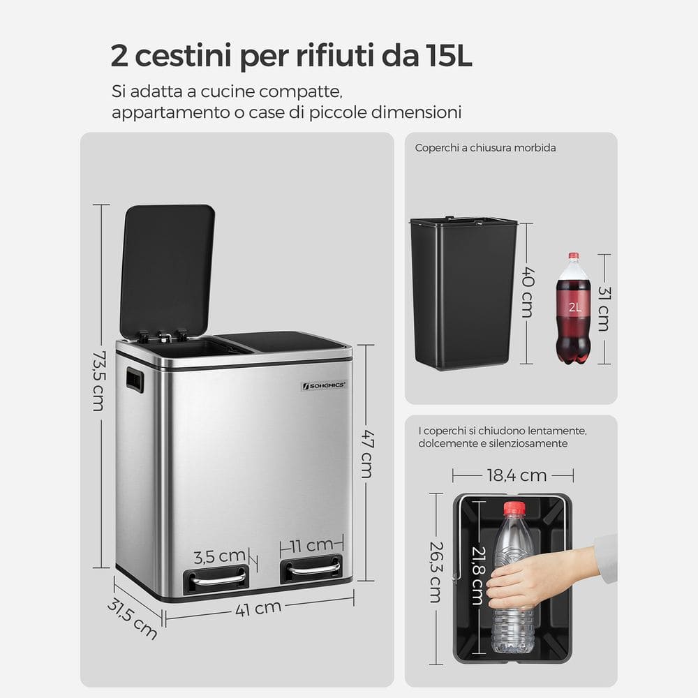 Cestino per raccolta Differenziata, 2 pz, SONGMICS